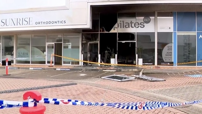 The allegedalleged arson attack on an Erina pilates studio on March 7, 2025. Picture: 7 News.