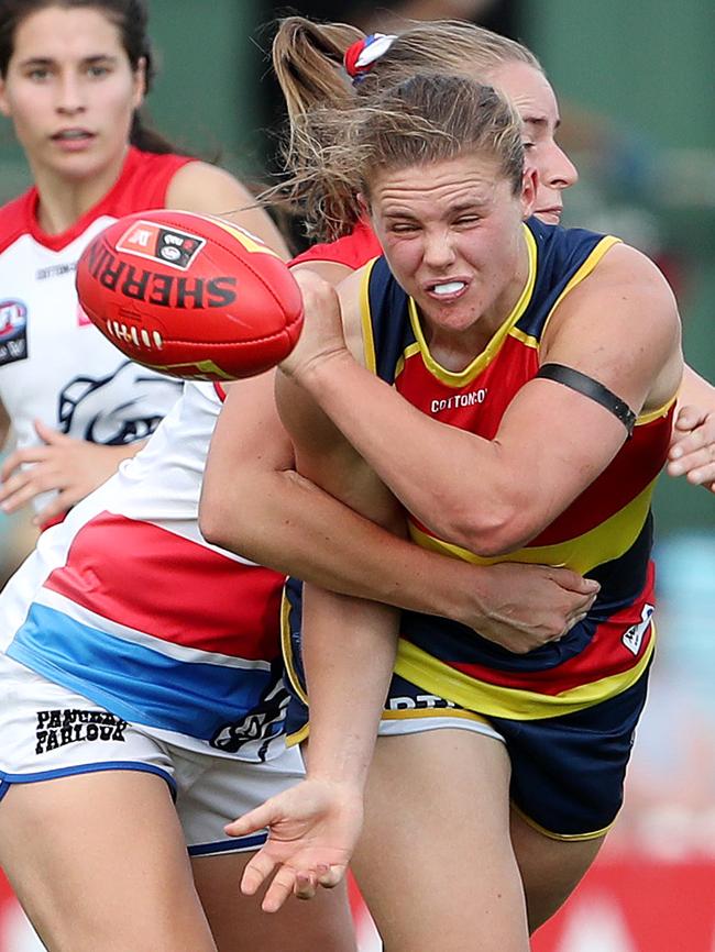 Crows forward Chloe Scheer kicked three goals in her side’s win in Round 8. Picture: AFL Photos/Getty Images