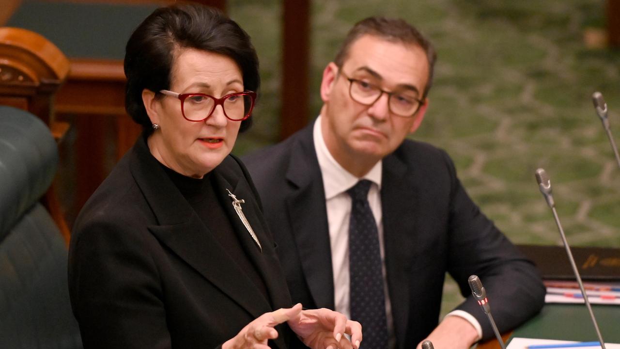 South Australian Premier Steven Marshall watches his deputy Vickie Chapman speaking during Question Time at Parliament House. Picture: NCA NewsWire / Naomi Jellicoe