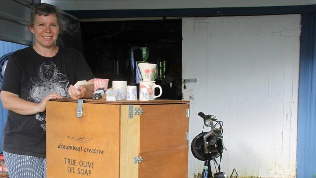 ARTISTIC LIFE: Before she gained her drivers license, Lismore multimedia artist Indra Dhanusha built a container for her tricycle so she could ride to markets to sell her gorgeous ceramics and the pure olive oil soaps which are prized across the Northern Rivers , Photo: Alison Paterson