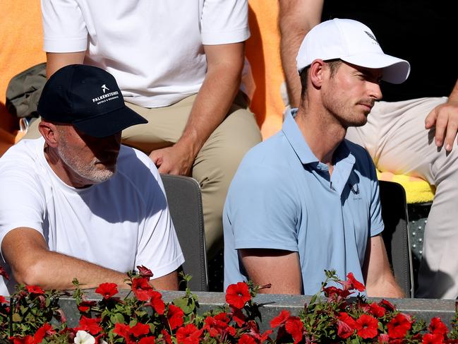 Andy Murray with fellow coach Gebhard Gritsch at Novak Djokovic’s Second Round match at the Madrid Open in April. Picture: Clive Brunskill/Getty Images