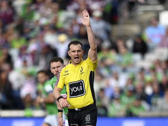 Referee Grant Atkins came up with a howler in the first half. Picture: NRL Imagery