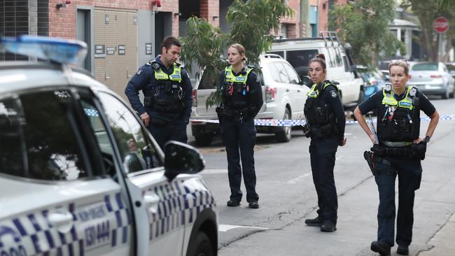 Police at the scene in Abbotsford. Picture: David Crosling