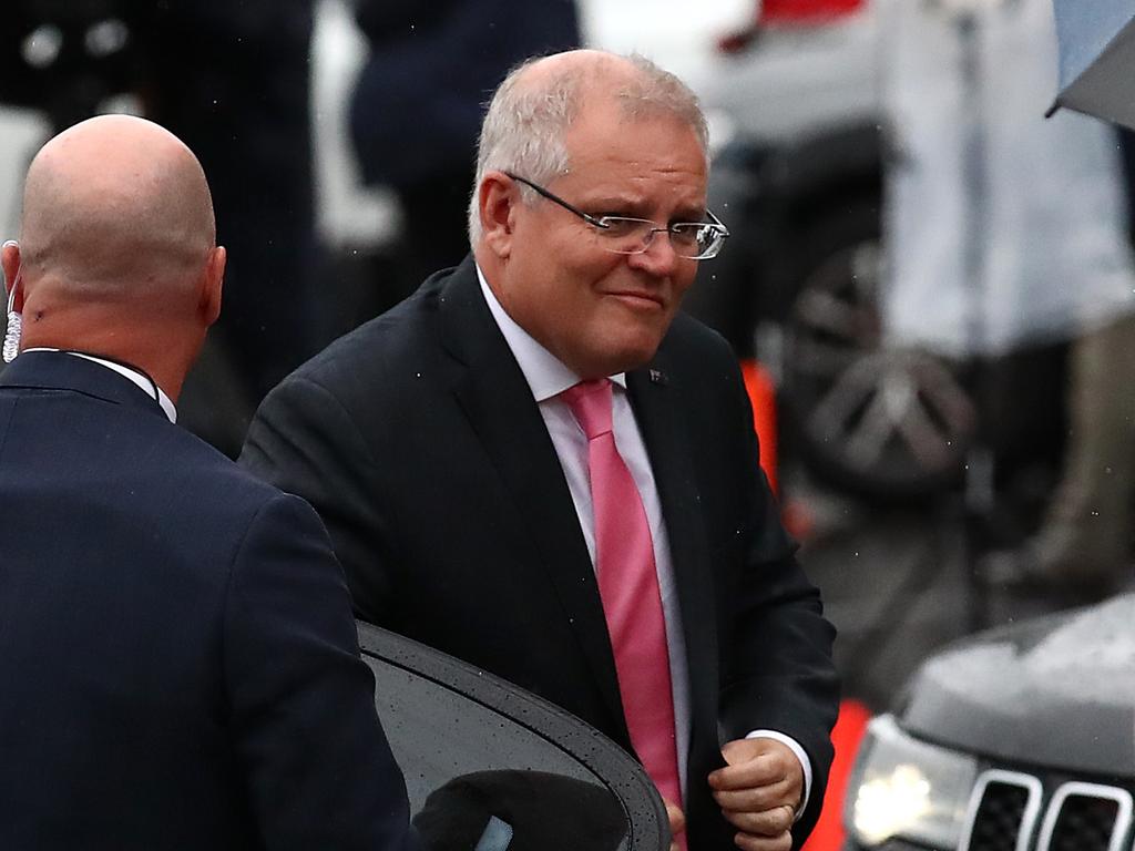 Prime Minister Scott Morrison arrives to the funeral for Hannah Clarke and her three children Aaliyah, Laianah and Trey in Brisbane. Picture: Jono Searle/AAP