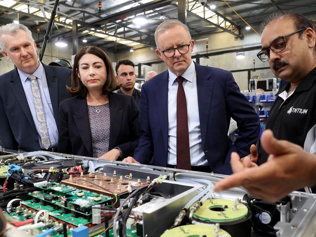 Anthony Albanese on one of his regular trips to Tritium’s Brisbane factory. Picture: Toby Zerna