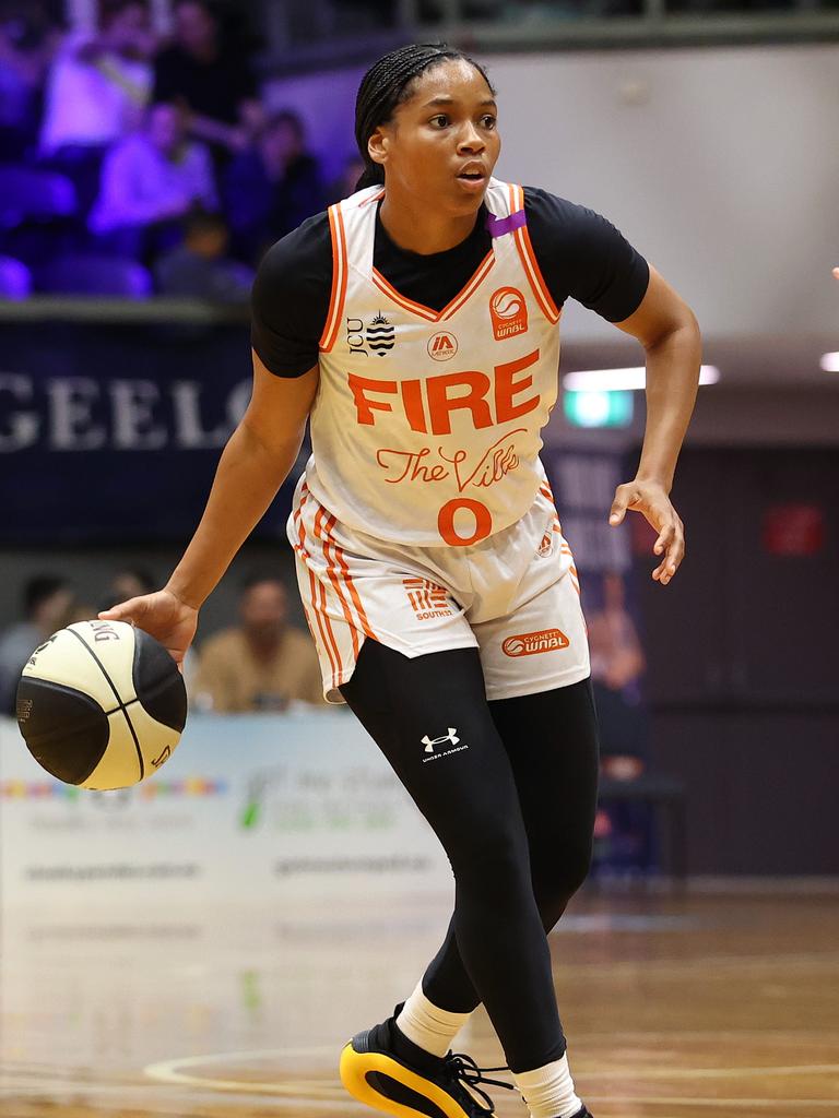 GEELONG, AUSTRALIA - OCTOBER 30: Zia Cooke of the Townsville Fire handles the ball during the round one WNBL match between Geelong United and Townsville Fire at The Geelong Arena, on October 30, 2024, in Geelong, Australia. (Photo by Kelly Defina/Getty Images)