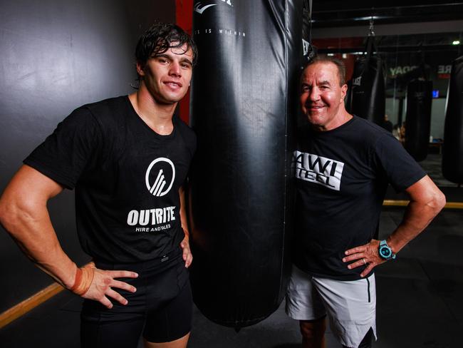 Daily Telegraph. 27, November, 2024. Sydney boxer Brock Jarvis and trainer Jeff Fenech, at Bodypunch Gym, at Lakemba, today. Picture: Justin Lloyd.