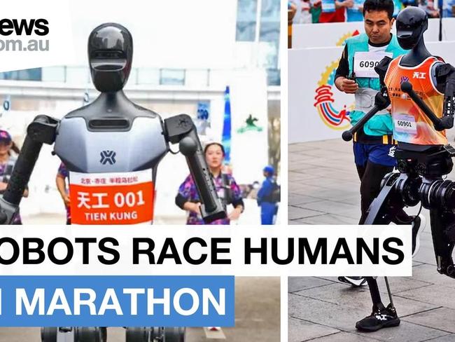 Humanoid robots race humans in a half-marathon in Beijing