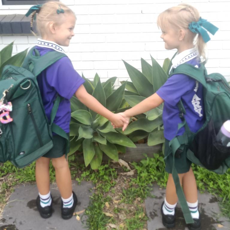 First day of Prep! Separate classes for these two...as requested by them! Picture: Deb Smith