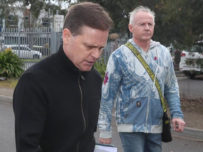 Jockey Danny Nikolic outside the Broadmeadows Magistrates’ Court along with his lawyer Pat Lennon. Picture: David Crosling