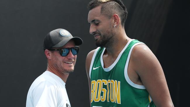 Nick Kyrgios and Lleyton Hewitt during happier times. Picture: Michael Klein