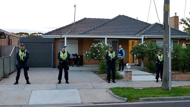 Police raid a housee in Altona North. Picture: Nicole Garmston