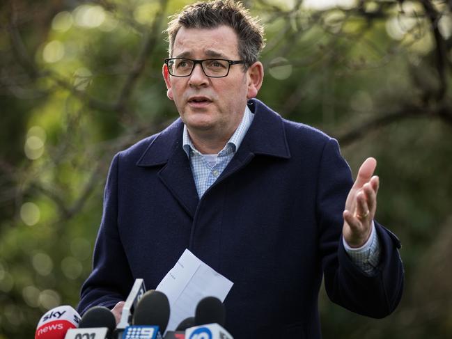 Victorian Premier Daniel Andrews announces the lifting of lockdown restrictions during his daily press conference yesterday. Picture: Getty Images