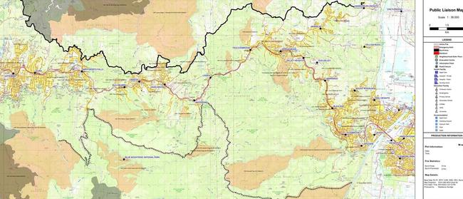 RFS Blue Mountains District have released this map outlining the backburn operation against Erskine Creek fire. The back burn intention is the black dotted line south of the Great Western Highway.