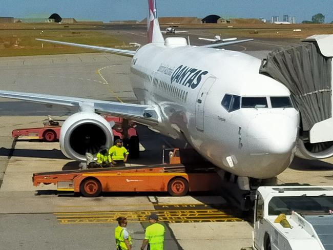 Ground service equipment hit and damaged the plane at Darwin Airport. Picture: Supplied