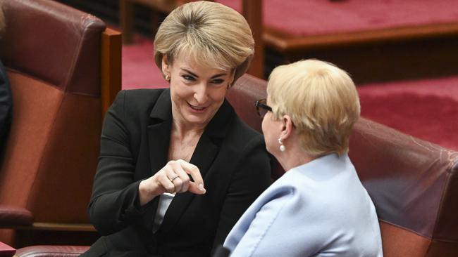 Senator Michaelia Cash and Linda Reynolds. Picture: NCA NewsWire / Martin Ollman