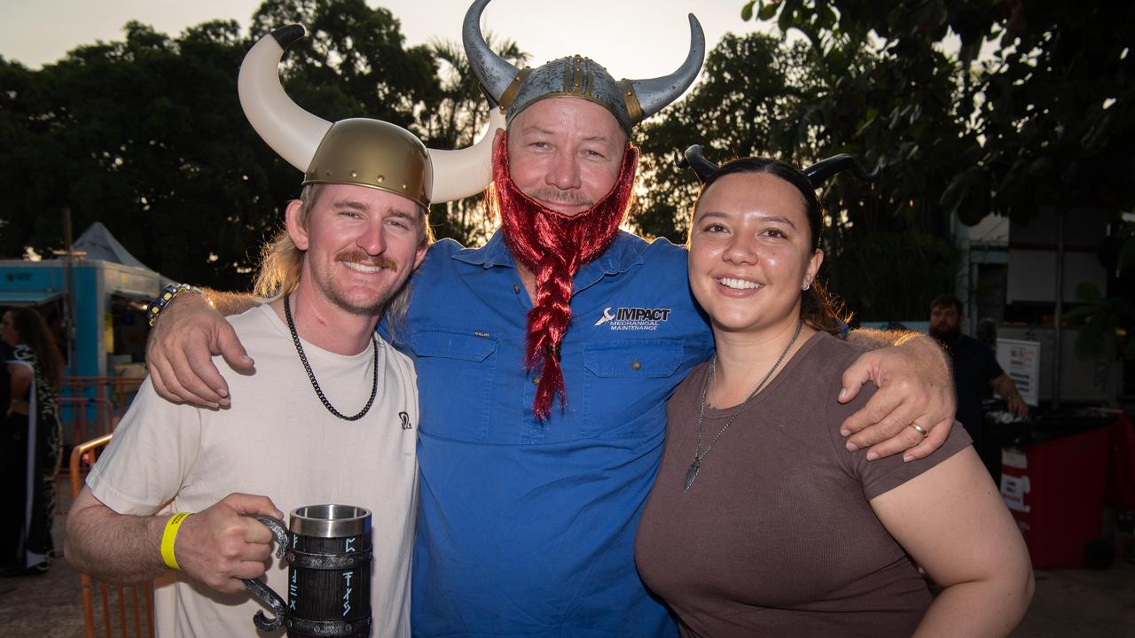 Keanu Darrough, Damien Wainwright and Bonita Gouws at the 2024 Dinah Beach Viking Funeral. Picture: Pema Tamang Pakhrin