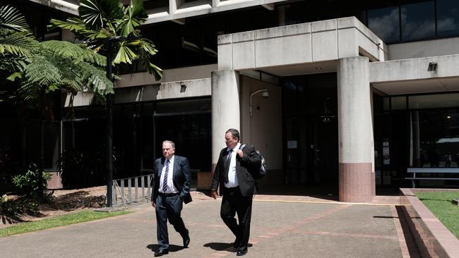 Detective Senior Constable Byron Worth (right), leaving the Cairns courthouse, said he always believed the disappearance of Allison Neridine Bernard was suspicious.