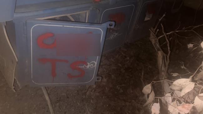 Animal activists slashed tyres, spray-painted  stock trucks near Wagga Wagga. Picture: Livestock Bulk Carriers NSW/Facebook