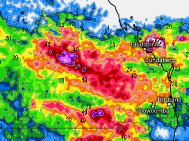 A monster rain system dumped 116mm on parts of southern Queensland overnight with more to come. Picture: meteologix