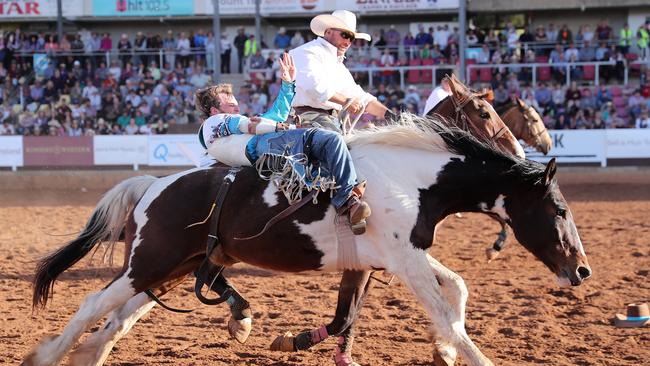 Rodeo rider Dallas Hay. Action from the Mount Isa Rodeo. Hold for Weekend. Pic Peter Wallis