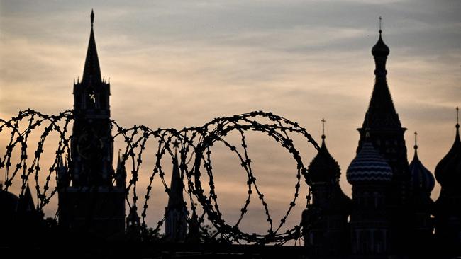 Barbed wire near the Kremlin in Moscow after an assassination within Russia’s borders.