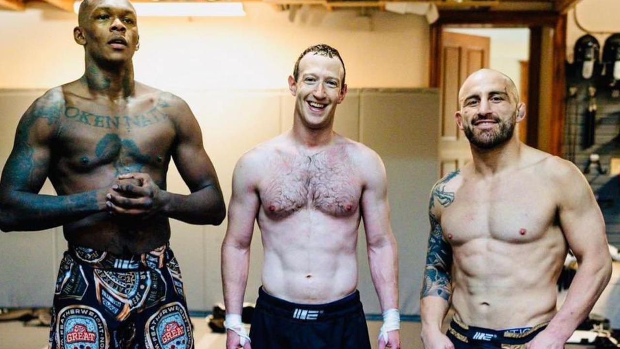 Mark Zuckerberg has gotten shredded training with UFC fighters, Israel Adesanya and Alexander Volkanowski Picture: Supplied