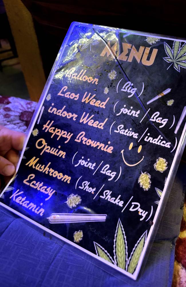 Jaidee’s bar has a drug menu on offer. Picture: David Caird