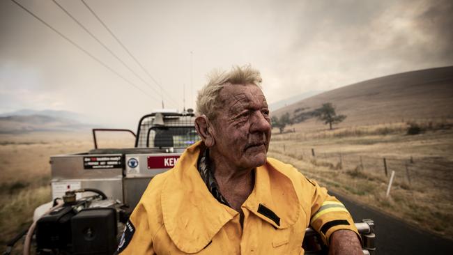 Kempton fire brigade volunteer Richard Lang at a bushfire on Elderslie Rd. Picture: LUKE BOWDEN