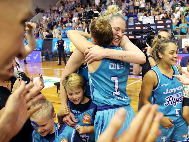 Jackson celebrates being part of Southside Flyers’ WNBL title last year.