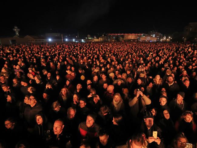 Thousands participating in an event at Hobart’s Dark MOFO Festival. Picture: Luke Bowden