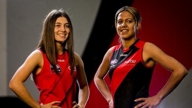 Georgia Patrikios and Michaela Long hope Essendon women's bid is successful.