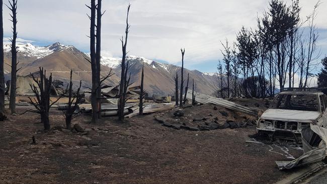 Damage caused by the South Island wildfires in Lake Ohau. Picture: Gary Kircher via AFP