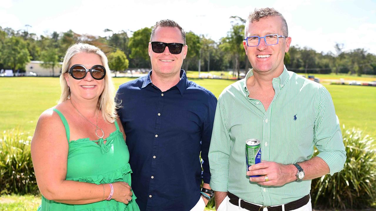 Kirsten and Mark Woclin with Daniel Vella at the Polo &amp; Provedores, Noosa. Picture Patrick Woods.