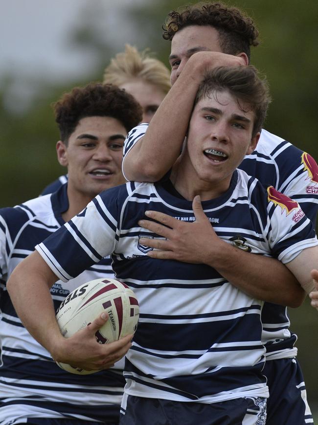 St Mary's College celebrate a Shaun Packer scoring.