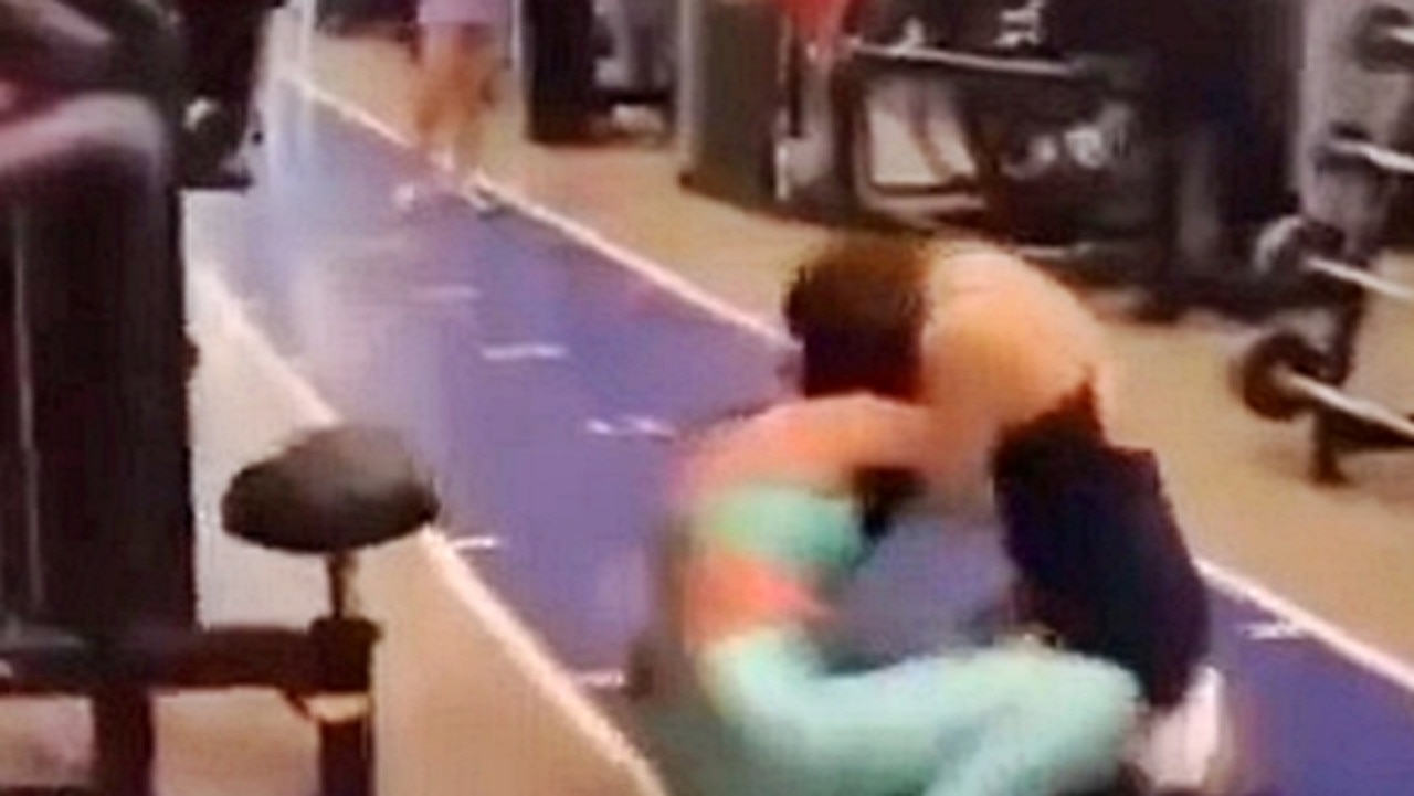 Savage moment two couples brawl in gym