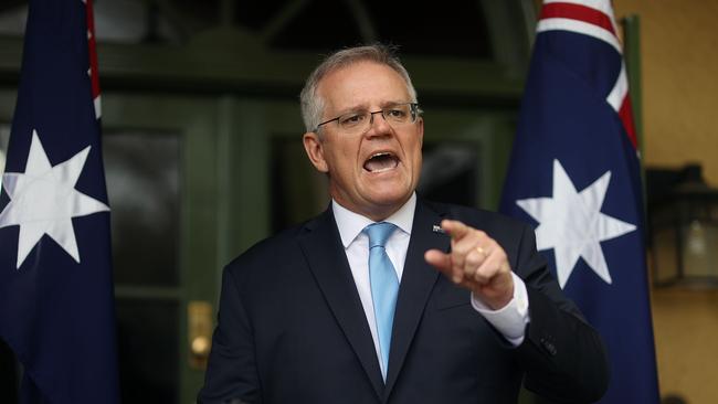 Australian Prime Minister Scott Morrison speaks to the media at a Canberra press conference. Picture: NCA NewsWire / Gary Ramage