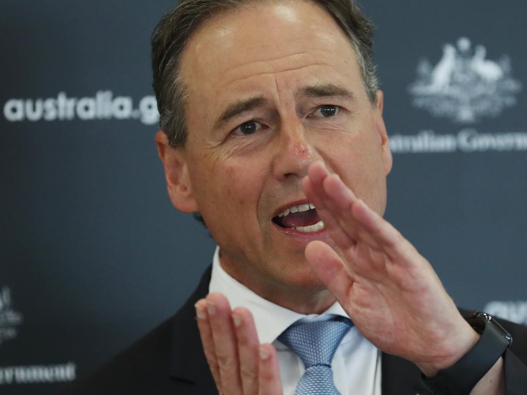 Health Minister Greg Hunt holds a press conference in Mount Martha on the latest COVID situation. Picture: NCA NewsWire/ David Crosling