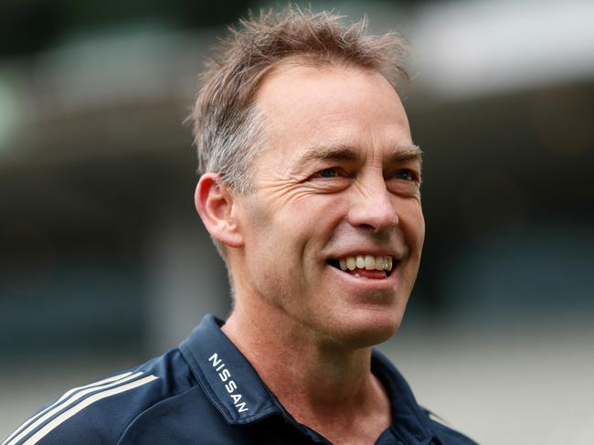 MELBOURNE, AUSTRALIA - AUGUST 21: Senior coach Alastair Clarkson of the Hawks looks on before his final match as coach during the 2021 AFL Round 23 match between the Richmond Tigers and the Hawthorn Hawks at the Melbourne Cricket Ground on August 21, 2021 in Melbourne, Australia. (Photo by Michael Willson/AFL Photos via Getty Images)