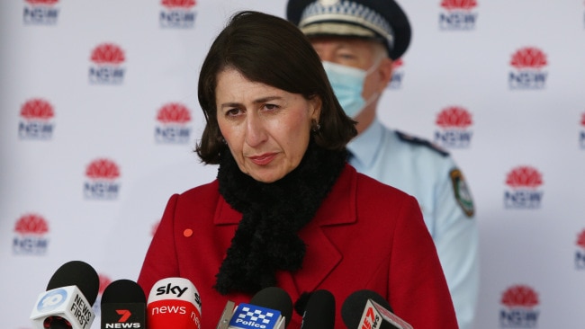 Premier Gladys Berejiklian and NSW Police Commissioner Mick Fuller attend a COVID-19 update and press conference. Getty Images