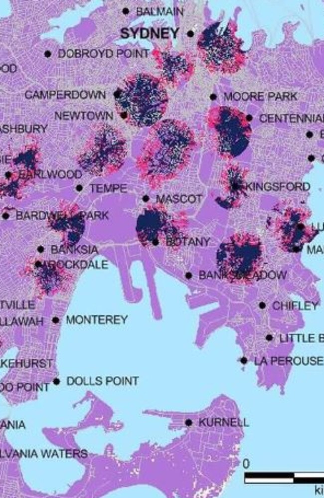 A section of the Optus network coverage map. The dark blue marks are areas with the 5G Home & Mobile service. Picture: Supplied.