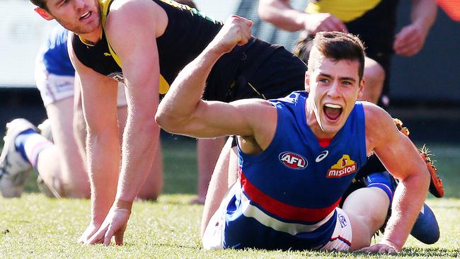 Josh Dunkley celebrates a goal. Picture: Michael Klein