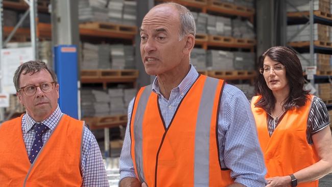 Director of Mines Kevin Robinson, Minister Guy Barnett and local member Jacqui Petrusma at Minreral Resources Tasmania in Mornington on Tuesday January 12, 2021.