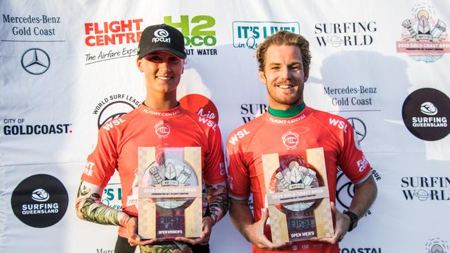 Kirra Belle-olsson and Billy Stairmand at the 2019 Gold Coast Open. Picture: BEN STAGG/SURFING QUEENSLAND