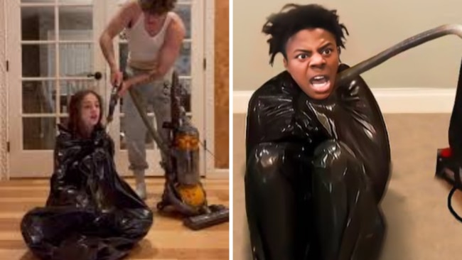The Vacuum Challenge: Also known as the 'Trash Bag Challenge', saw teens and often children place themselves inside large plastic trash bags and use a vacuum cleaner to suck out the air, creating a sealed environment. This practice can lead to serious health risks, including suffocation and cerebral hypoxia (lack of oxygen to the brain). Picture: YouTube