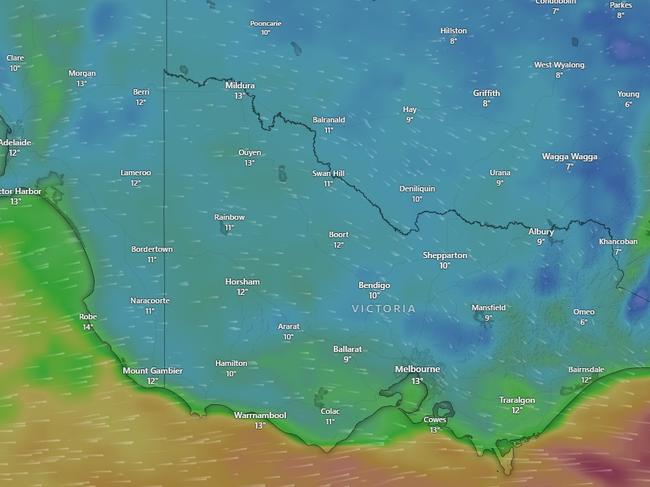 The Windy.com wind radar as at 8am on Monday. Picture: Supplied