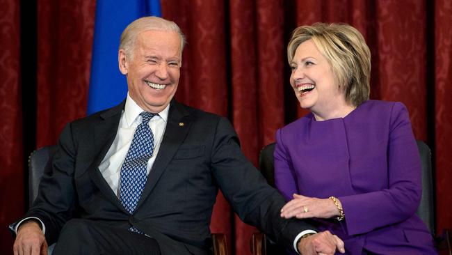 Biden with Hillary Clinton in 2016. Picture: Brendan Smialowski/AFP