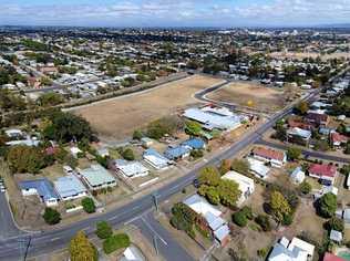 An aerial view including the site of the Kaleidoscope Kids Early Learning Centre is nearly open in Booval where the former Jacaranda milk factory once stood. Picture: Rob Williams