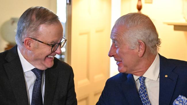 Anthony Albanese with King Charles in Canberra on Monday. Picture: NewsWire / Saeed Khan