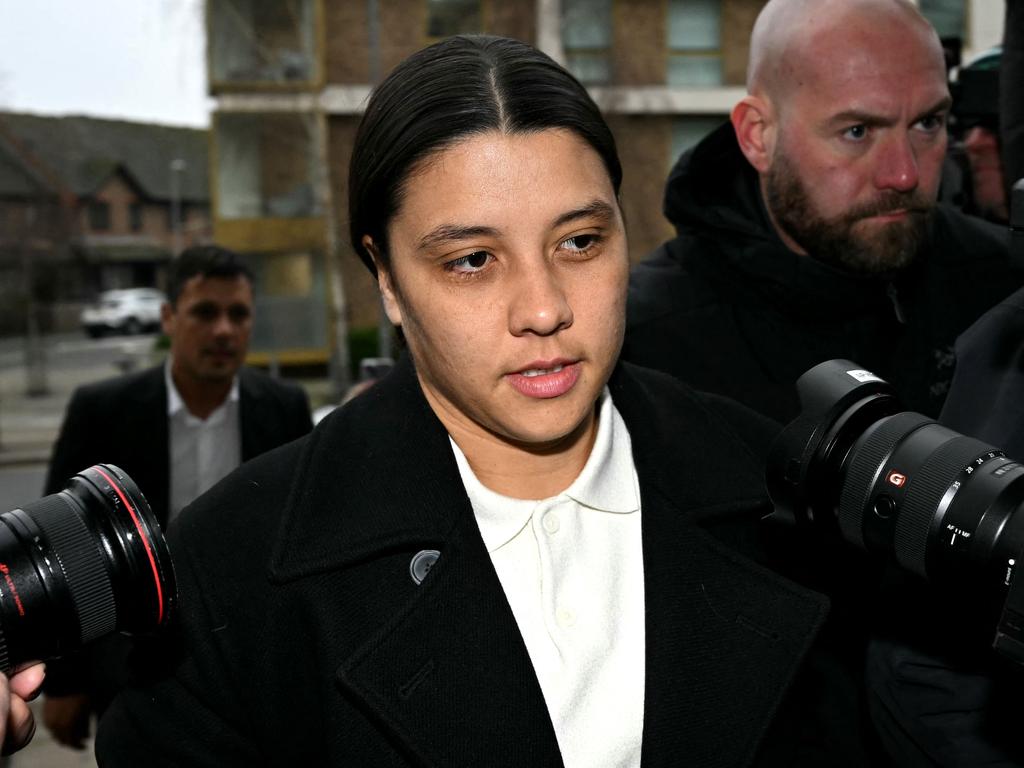 TOPSHOT - Chelsea's Australian striker Sam Kerr arrives at Kingston Crown Court in south London on February 11, 2025. Prosecutors in the trial of Kerr, who called a police officer "stupid and white", have asked the jury if perceptions would be different had she said "stupid and black". The Australia captain is on trial charged with causing racially aggravated harassment, which she denies, to police constable Stephen Lovell during an incident in southwest London in the early hours of January 30, 2023. (Photo by JUSTIN TALLIS / AFP)